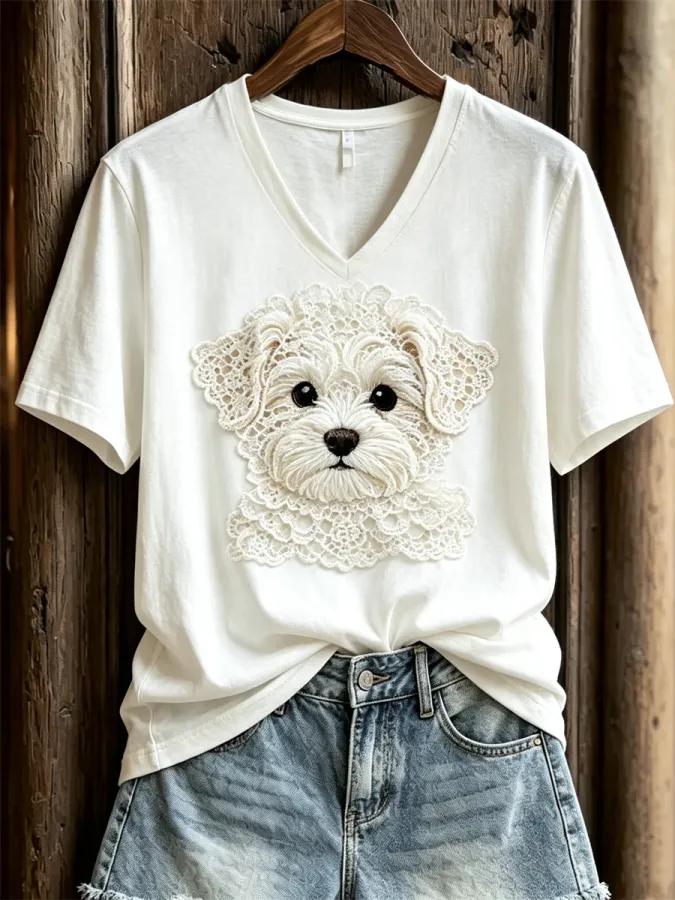 Women'S Lovely Scottish Terrier Lace Art Print Short-Sleeved T-Shirt