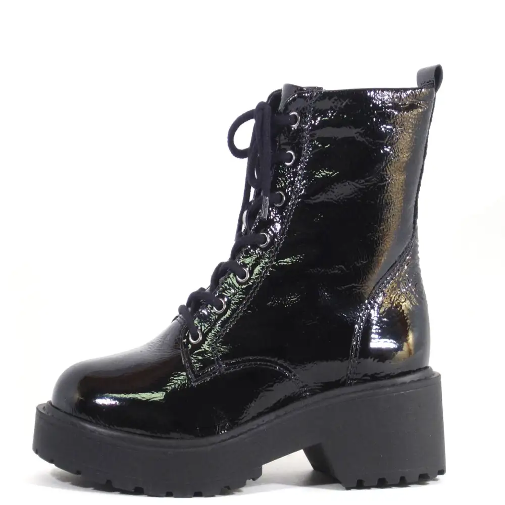 Patent Lace Up Combat Ankle Boots