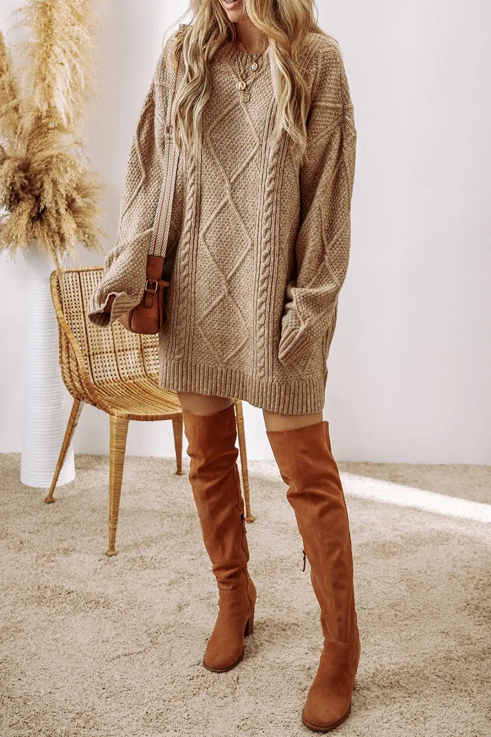 Sweater Round-Neck Knit Casual Dress