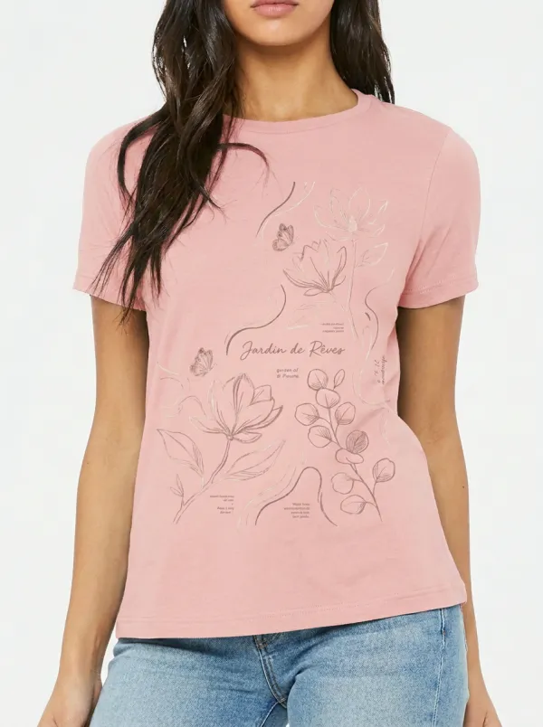 Women's Botanical Garden Butterfly Jardin de Rêves Printed T-shirt