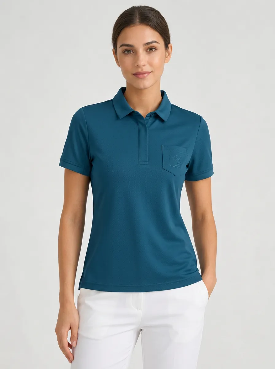 Women's Casual Teal Pocket Logo Embroidered Polo Shirt