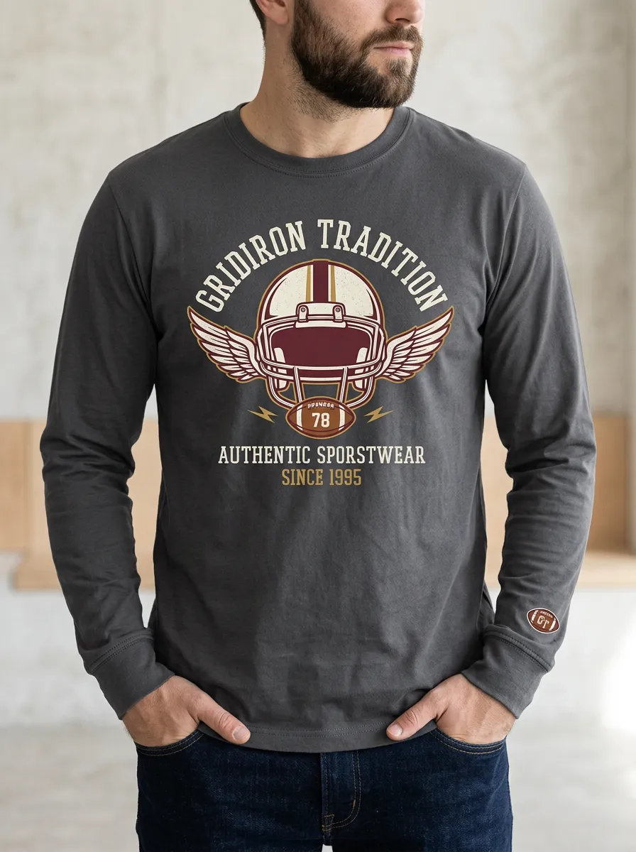 Men's Football Gridiron Tradition Winged Helmet Printed Long Sleeve T-Shirt