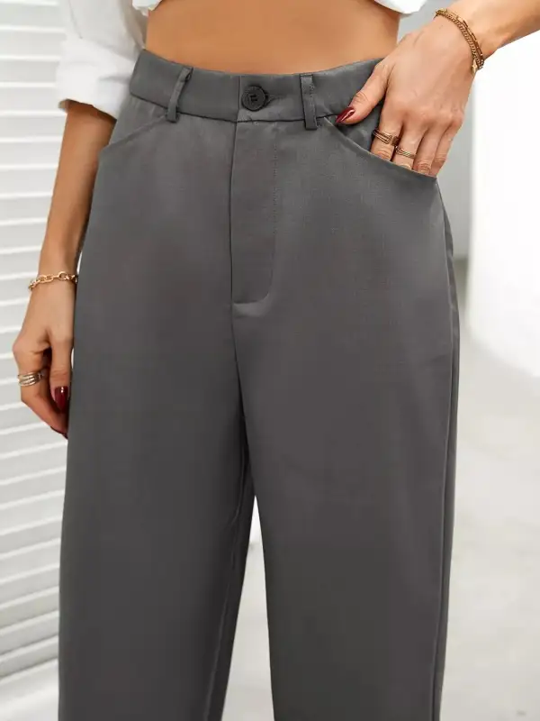High Waist Wide Leg Pocketed Casual Pants