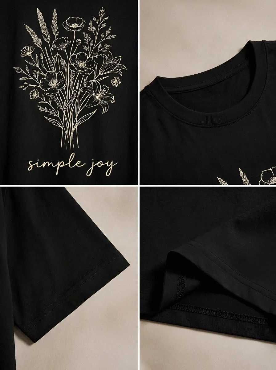 Women's Botanical Lover Simple Joy Floral Bouquet Printed T-shirt