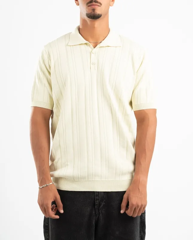 Creamy Ribbed Knit Polo Shirt