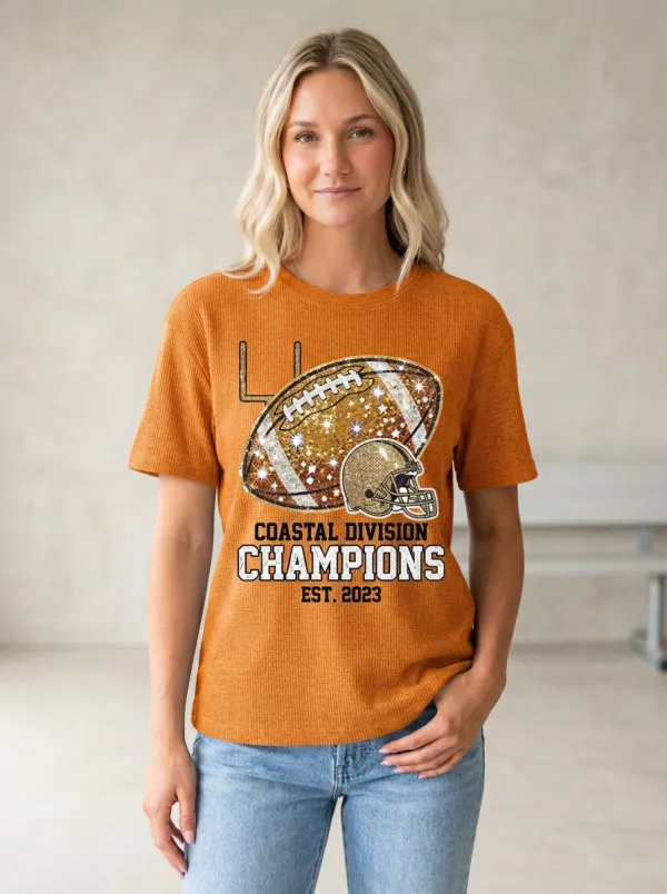 Women's Football Coastal Division Champions Glitter Helmet Printed T-shirt