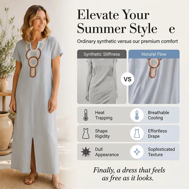 🌿Women's Embroidered Maxi Dress with Front Slit