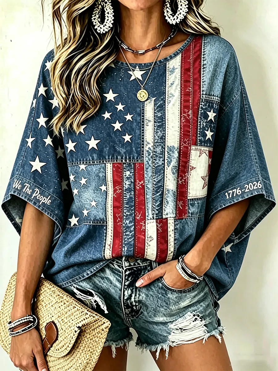 Women'S American 250Th Anniversary Art Print Casual Top