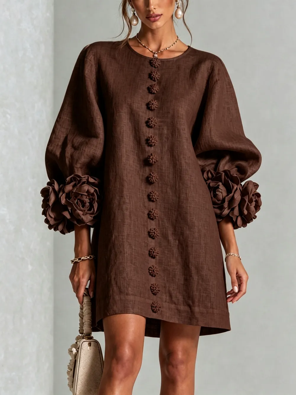 ✨New Arrivals & Special Offers-Floral Button-down Mini Dress With Striking Floral Cuffs