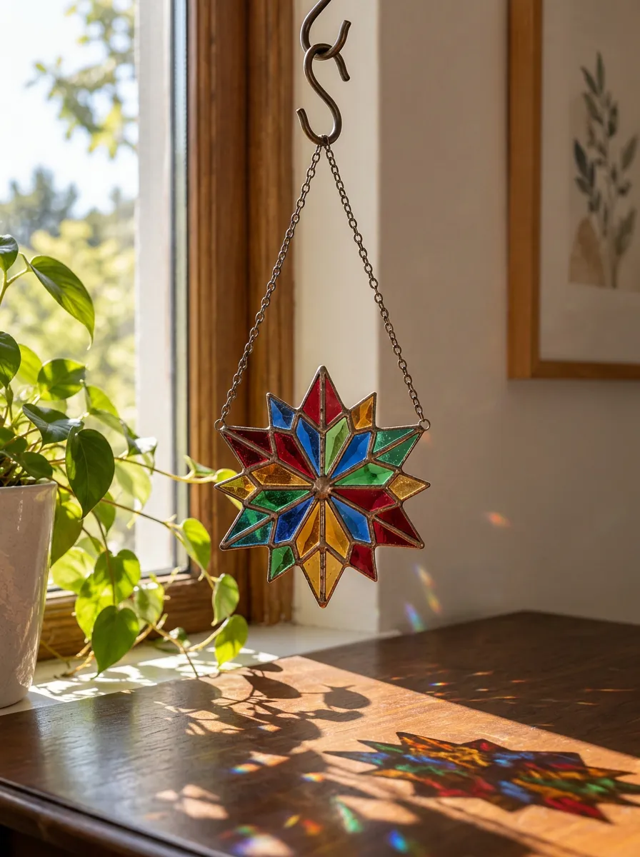 Star Multicolored Stained Glass Suncatcher Hanging Ornament