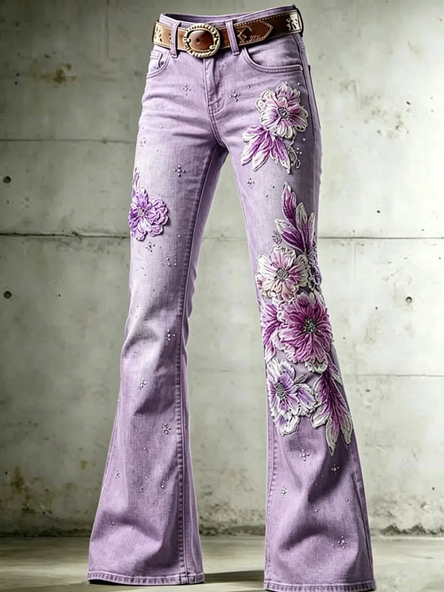 Ladies' Floral Patterned Casual Flared Pants