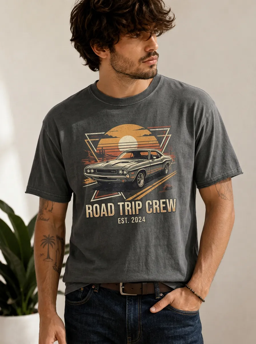 Men's Vintage Road Trip Car Printed T-Shirt