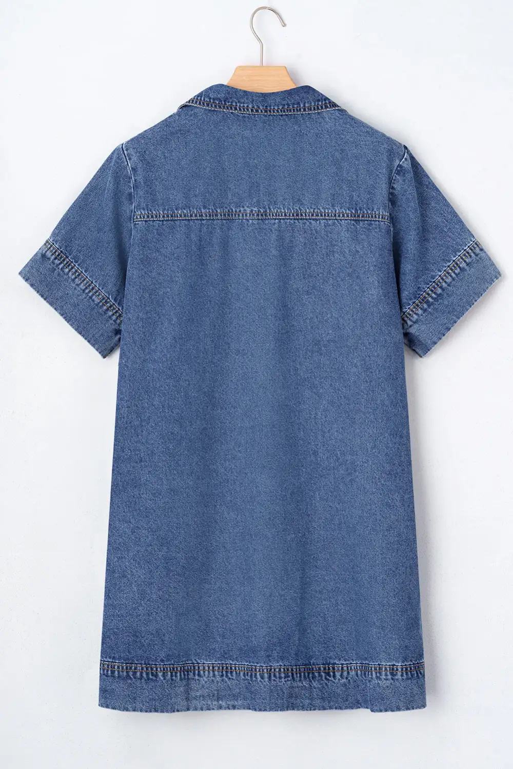 Denim Look Pocket Detail Collared Mini Dress