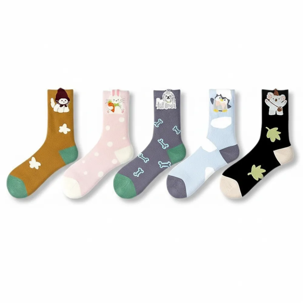 Playful Animal Character Crew Socks