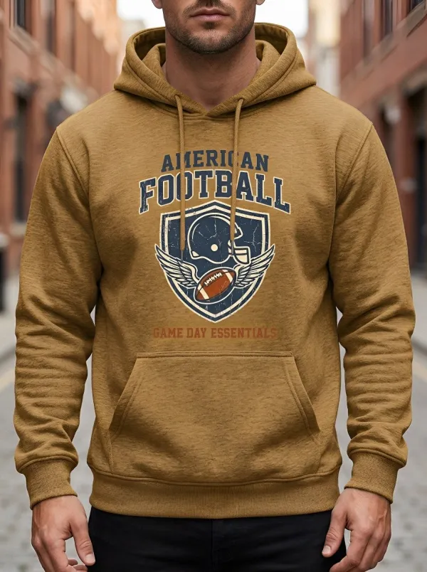 Men's American Football Lover Winged Helmet Printed Hoodie
