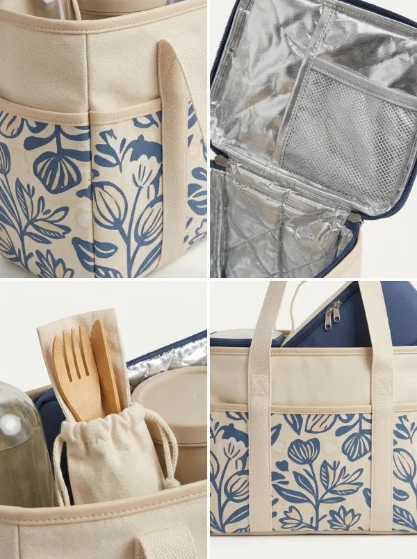 Picnic Lover Blue Floral Printed Insulated Cooler Bag