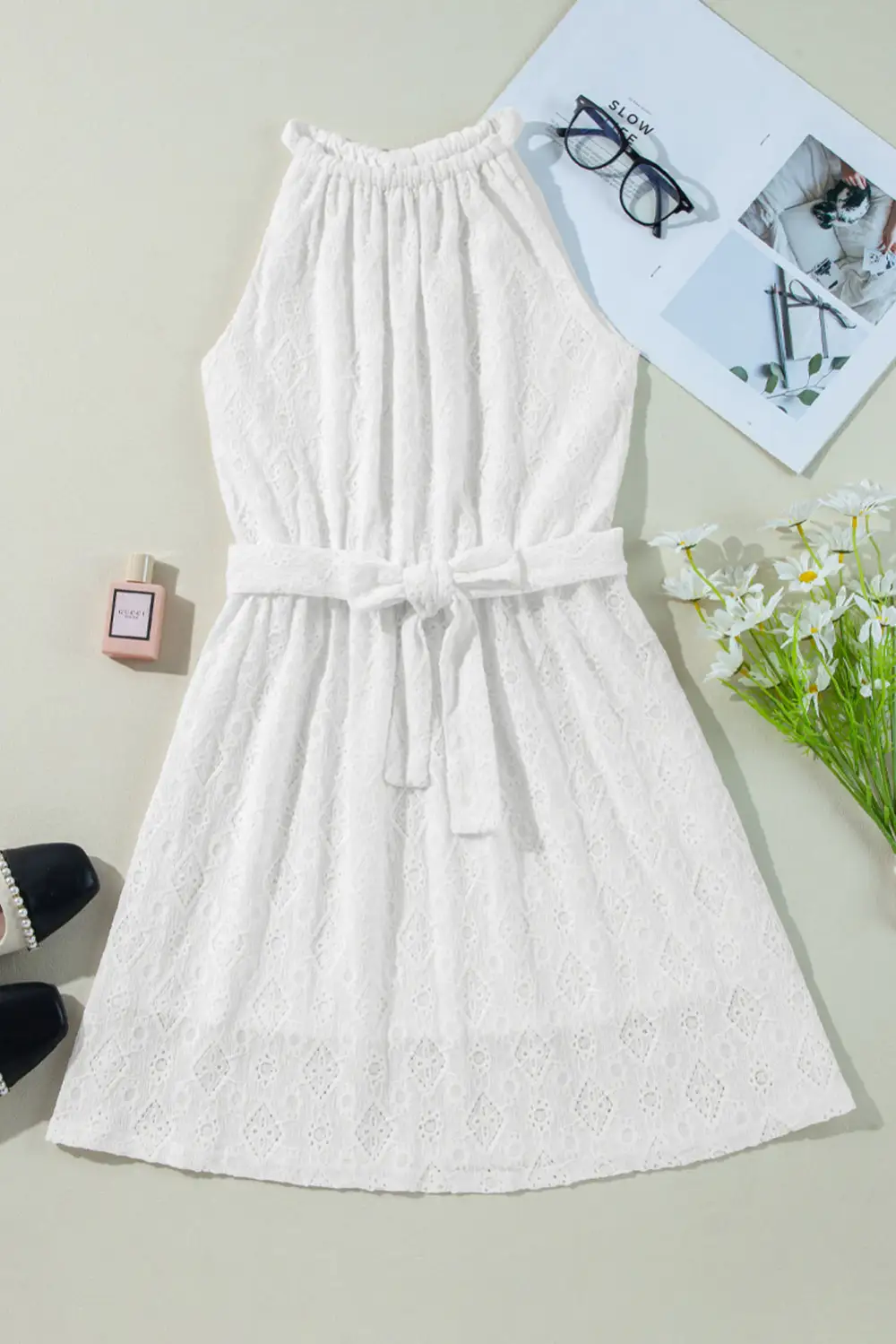Lace Detail Tie Detail Cutout Detail Mini Dress