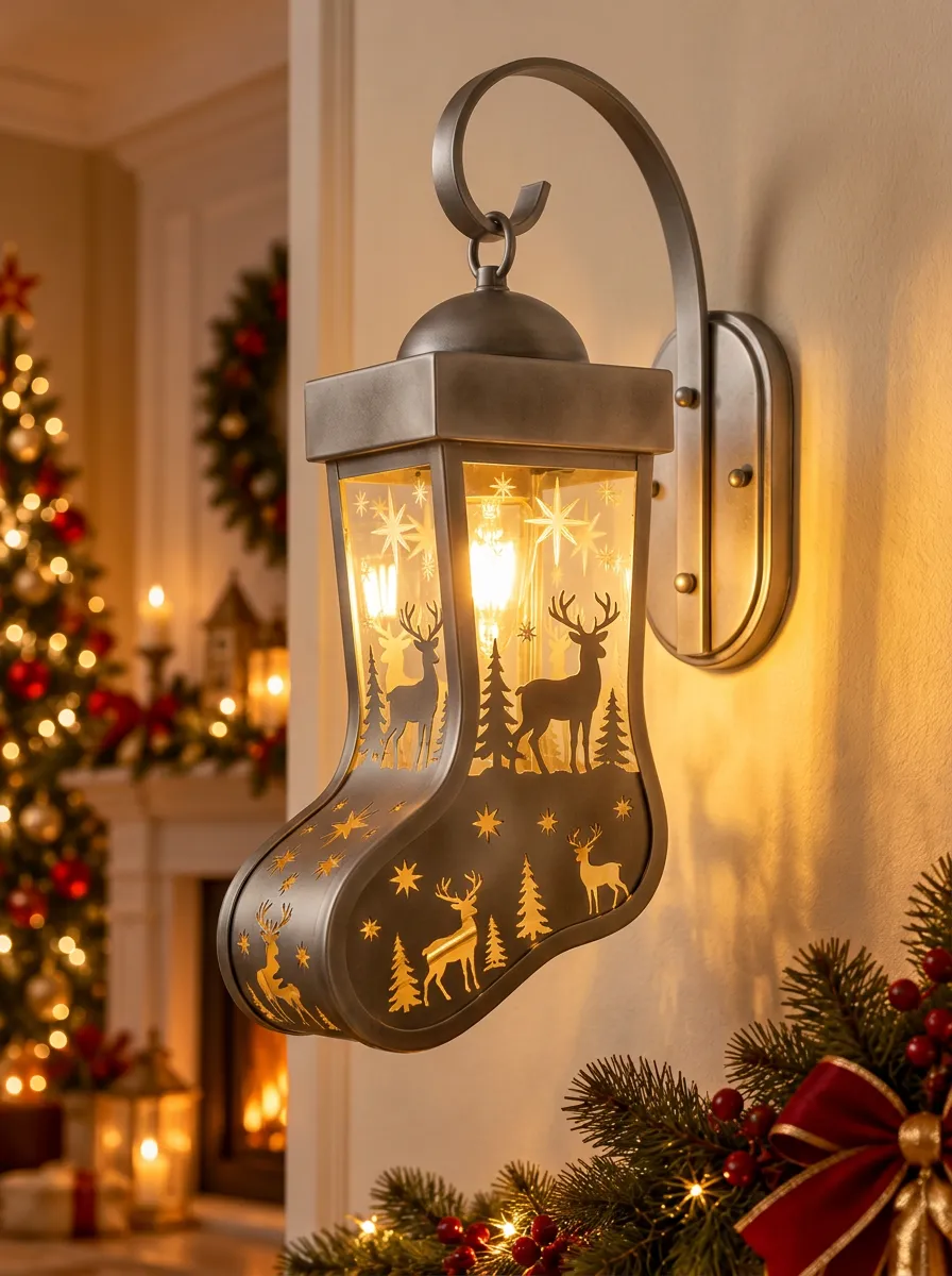 Reindeer Stocking Shaped Christmas Wall Light