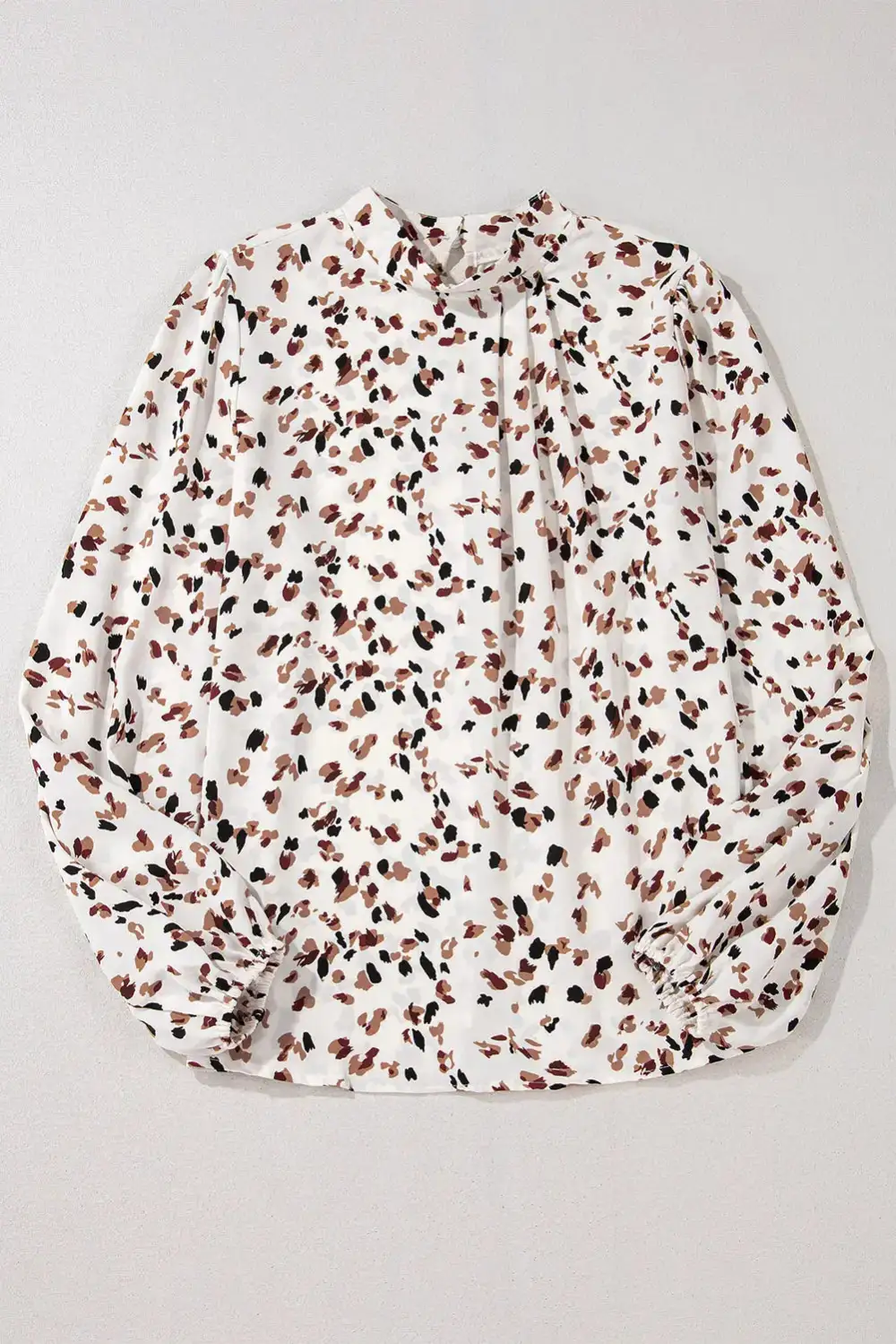 Leopard Print Pleated Puff Sleeve Blouse
