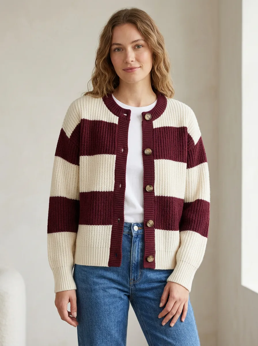 Sport Cardigan Rugby Striped Knit Cardigan