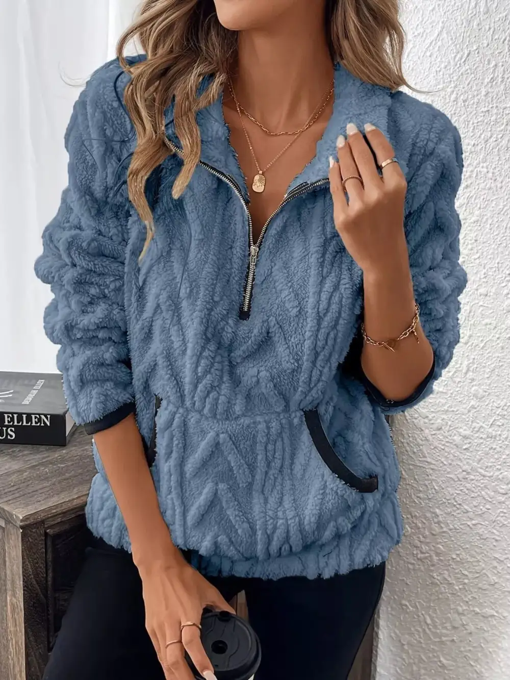 Fleece Half Zip Sweatshirt Plus Size