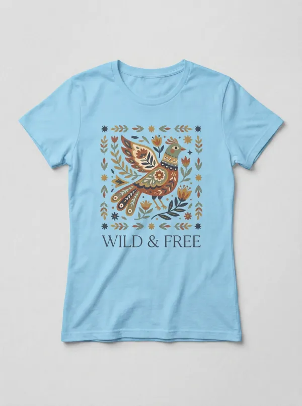 Wild And Free Folk Art Bird Floral T-Shirt