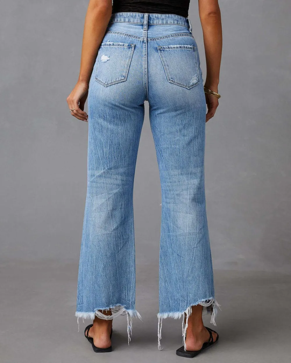 Distressed Mid-Rise Flared Jeans