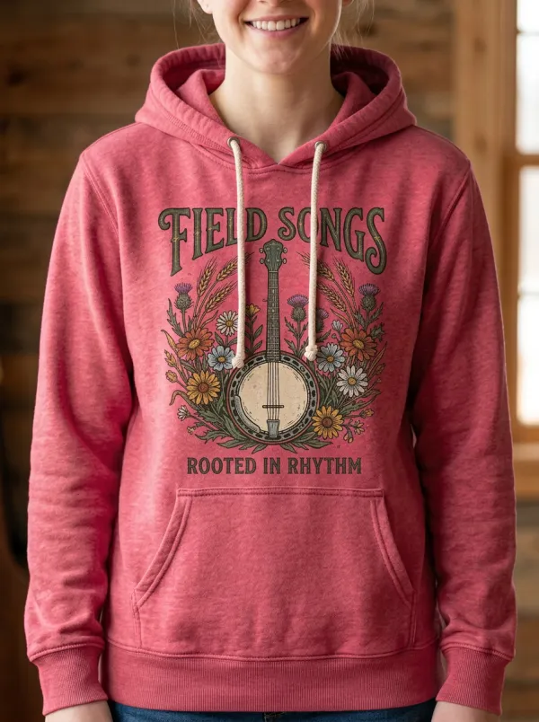 Western-Inspired Country Music Banjo Floral Pullover Hoodie