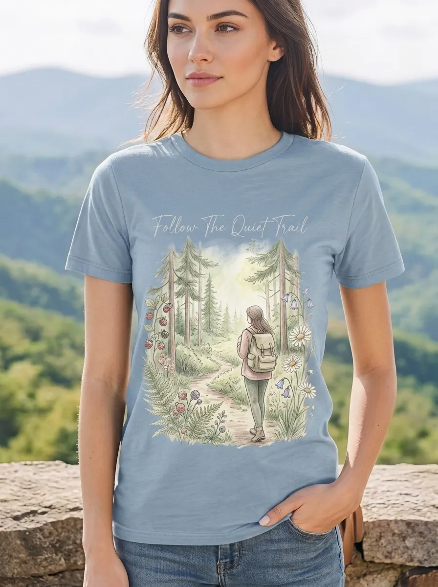 Women's Hiking Lover Forest Trail Girl Printed T-shirt