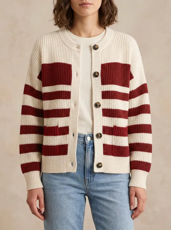 Modern Distinctive Rugby Striped Knit Cardigan