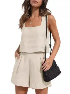 Square-Neck Shorts Matching Set