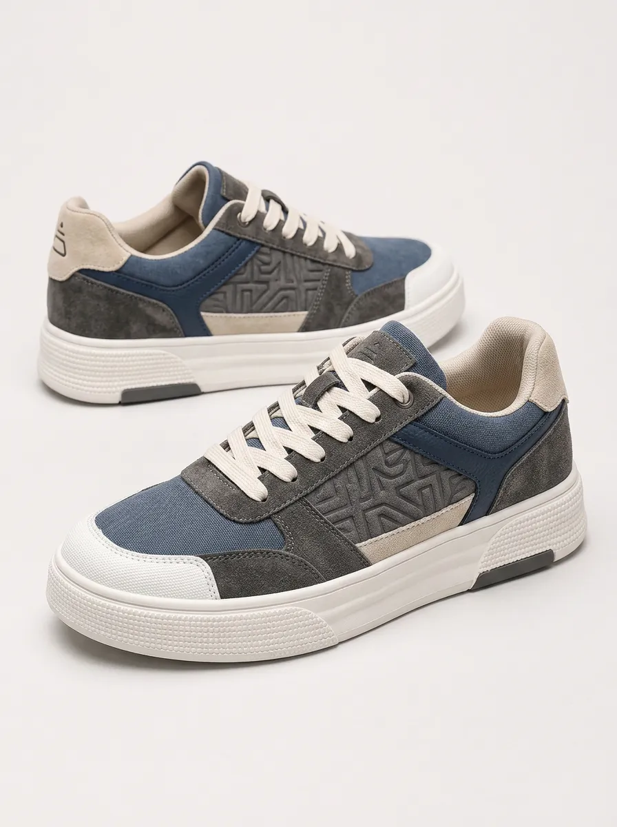 Men's Weekend Geometric Pattern Suede Patchwork Printed Sneakers