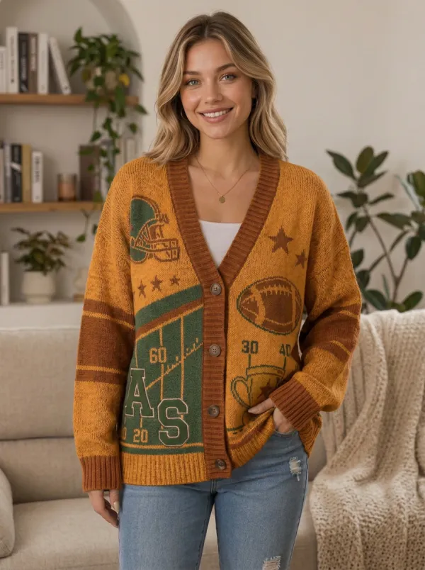 Women's Football Helmet Ball Trophy Knit Knit Cardigan