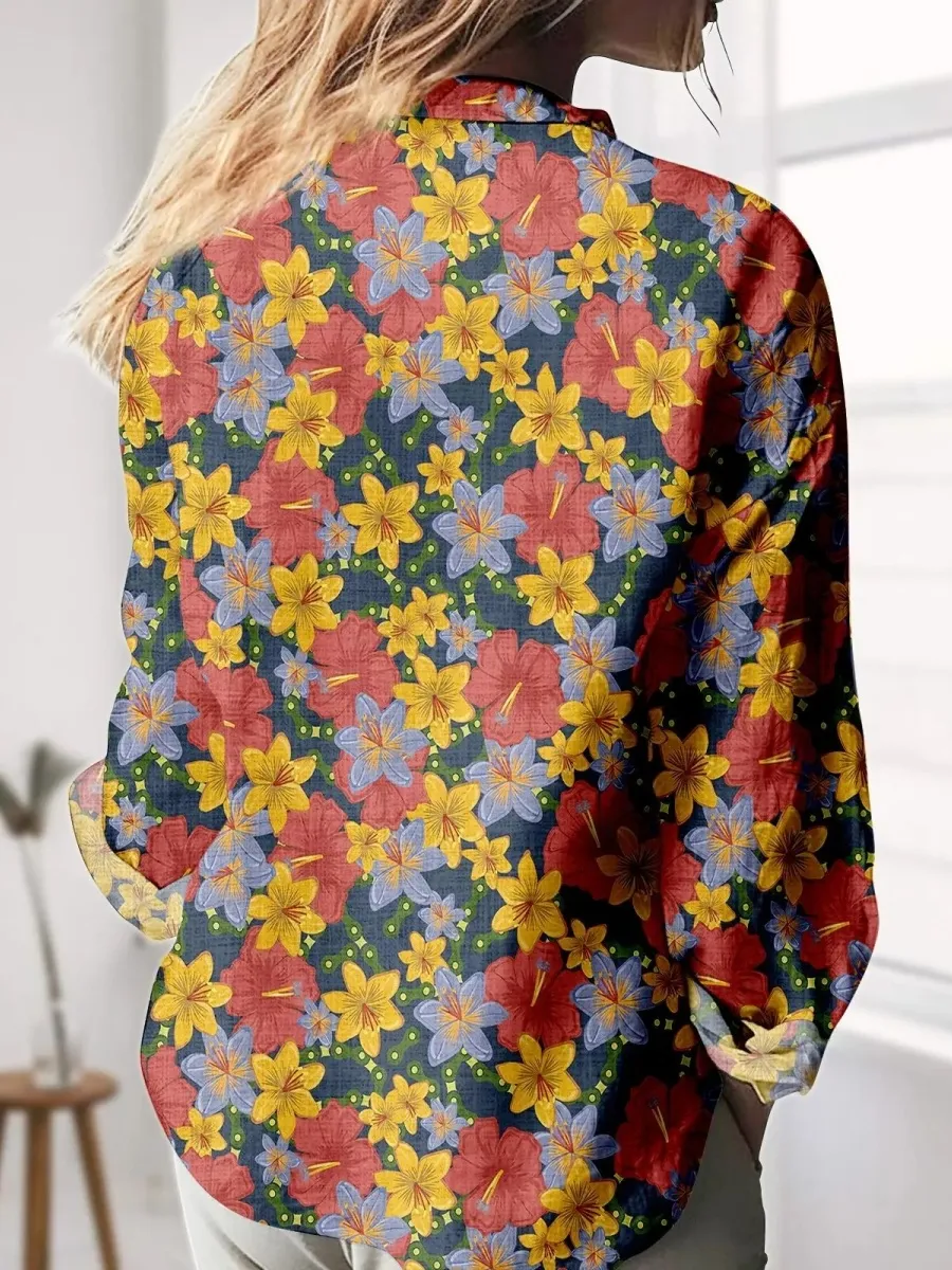 Contrast Color Flower Shirt