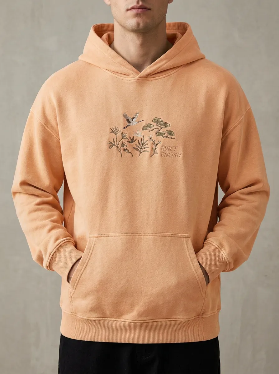 Men's Zen Nature Lover Crane Pine Print Hoodie