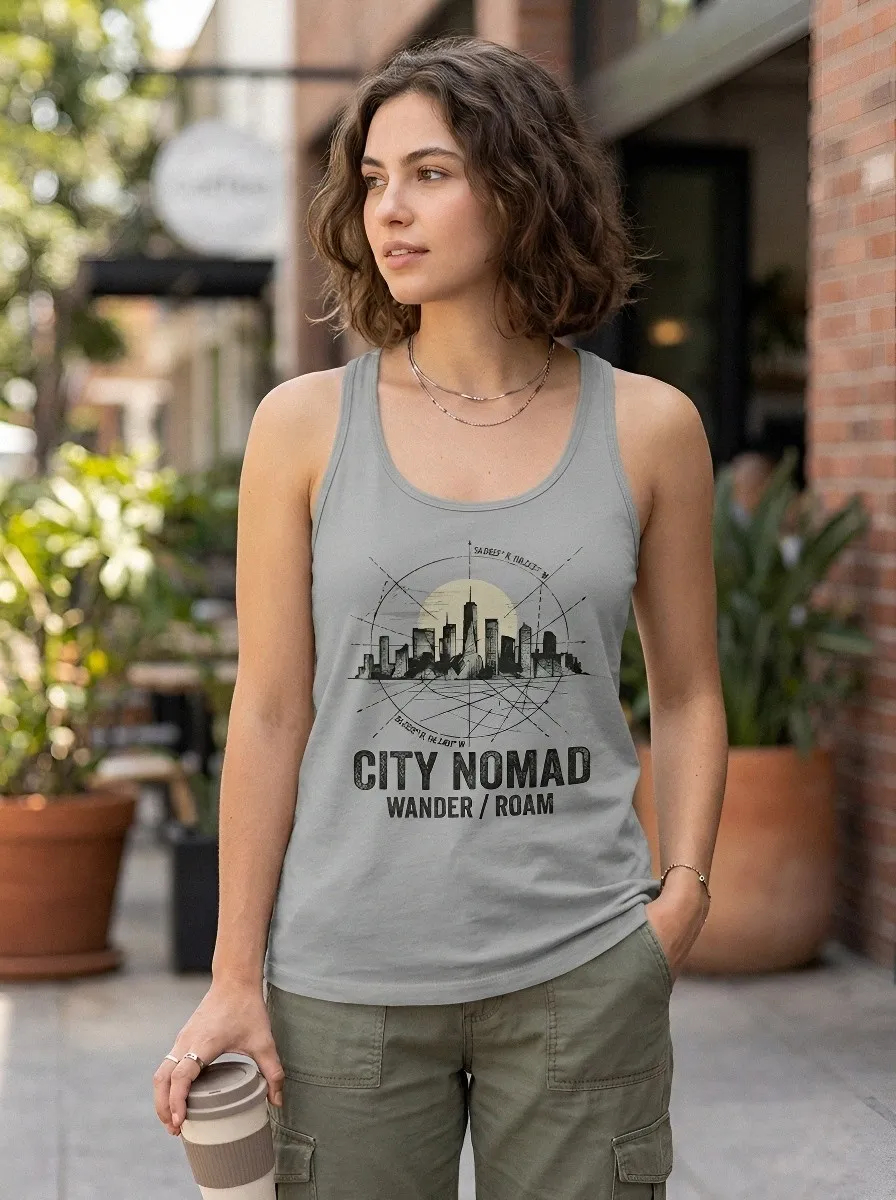 Women's City Nomad Travel Skyline Printed Tank Top