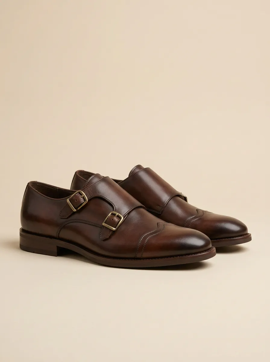 Men's Classic Leather Double Monk Strap Dress Shoes