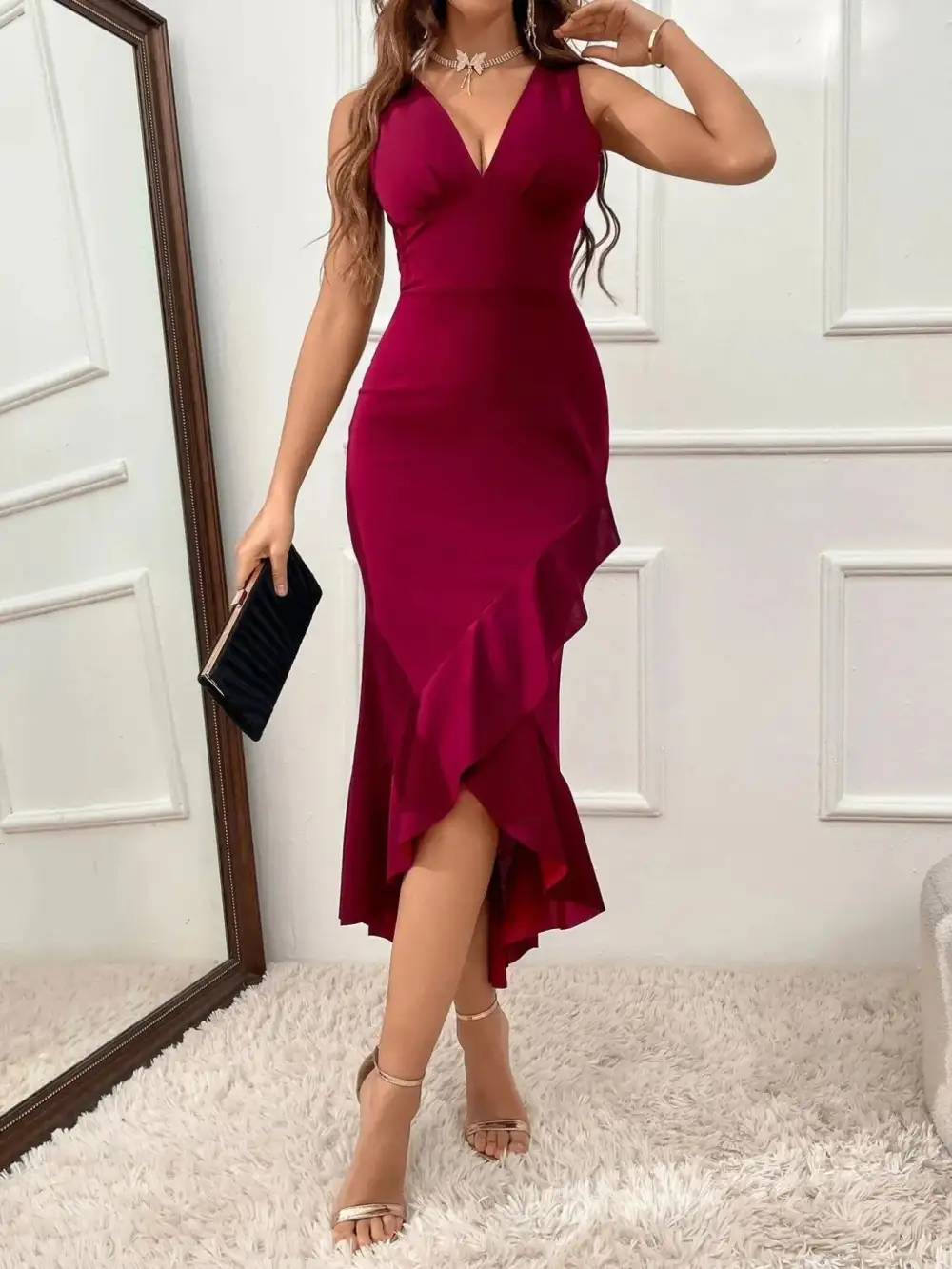 Ruffle Hem Bodycon Mini Dress
