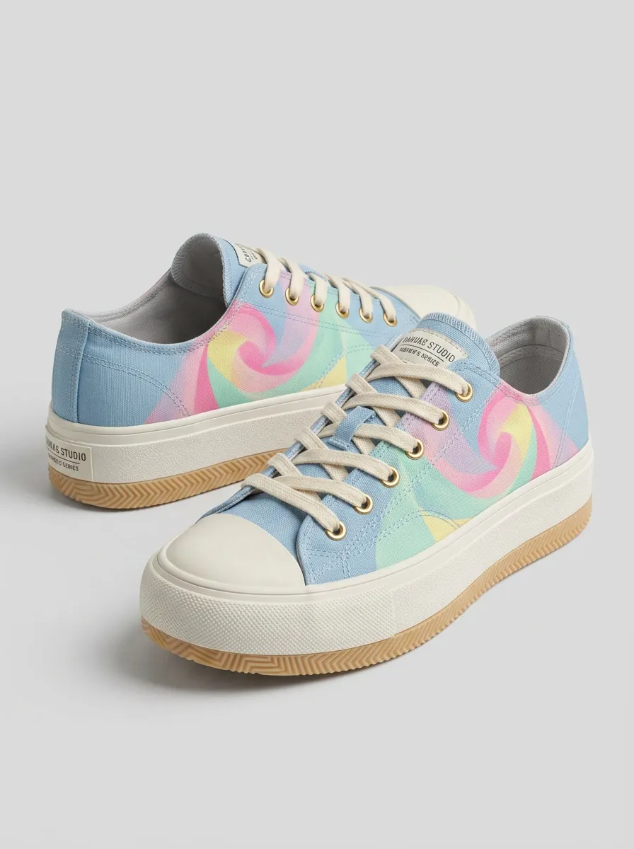 Women's Pastel Swirl Tie-Dye Printed Canvas Shoes