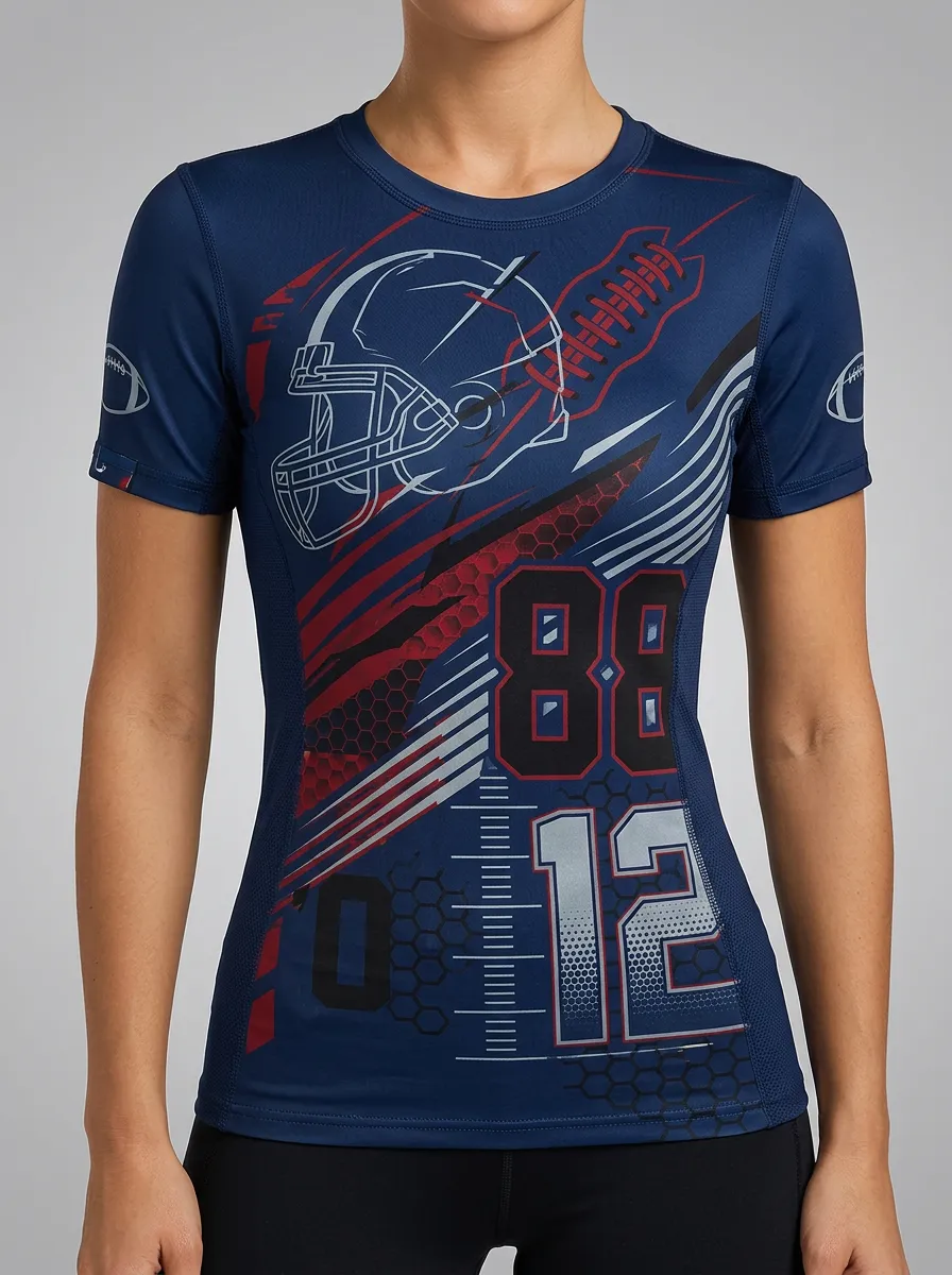 Women's American Football Helmet Number Printed T-shirt
