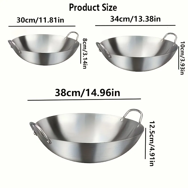 Durable Large Stainless Steel Wok, Kitchen Essential for Family-Style Cooking