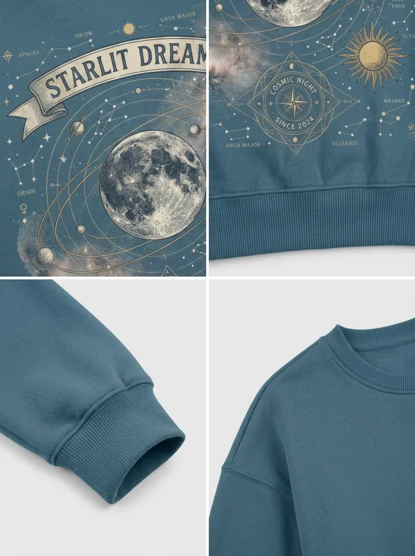 Women's Starlit Dreams Celestial Moon Constellation Printed T-shirt