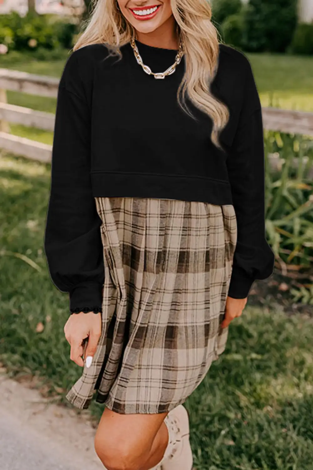 Mixed Panel Mini Dress