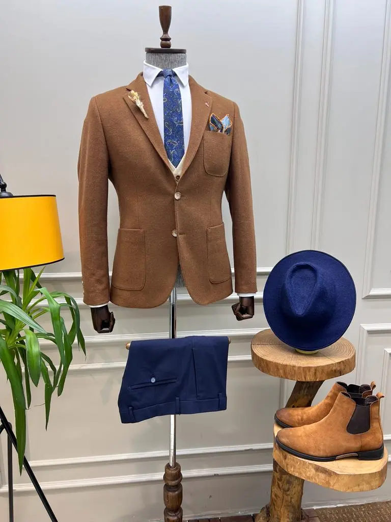 Slim Special Italian Fabric Stamped Woolen Blazer