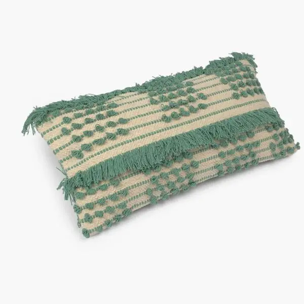 Fringed Green Pillow Cover