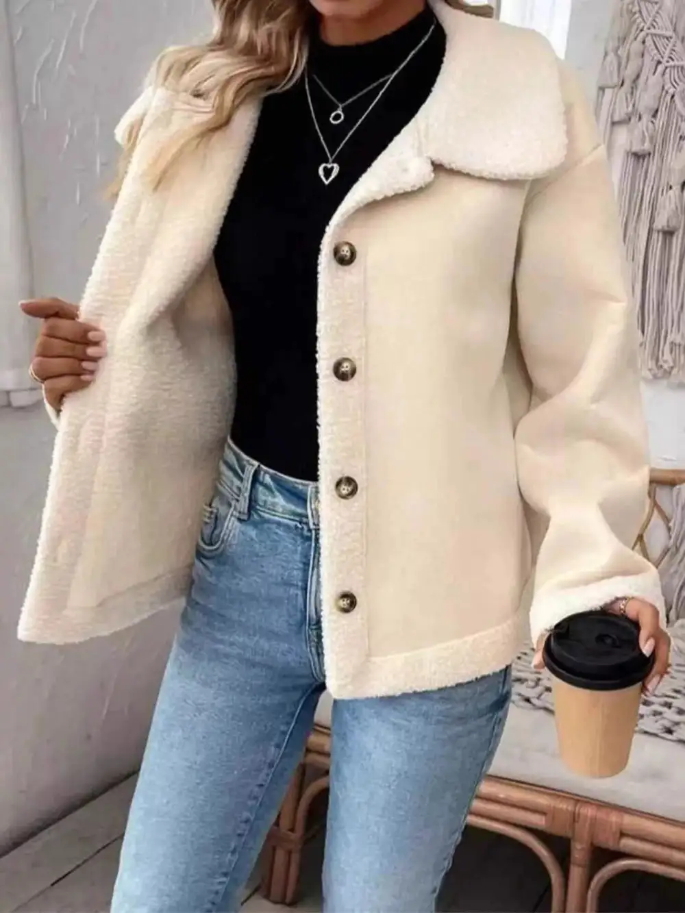Plus Size Fleece Button Down Outerwear Jacket