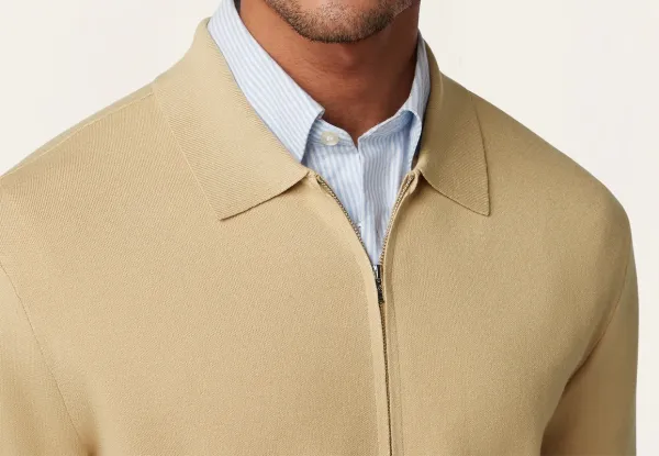 Full-Zip Jacquard Cardigan Sand