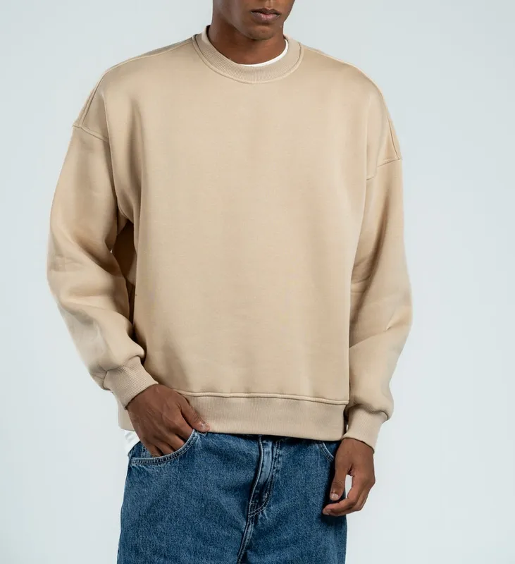 Light Beige Boxy Fit Crewneck Sweatshirt