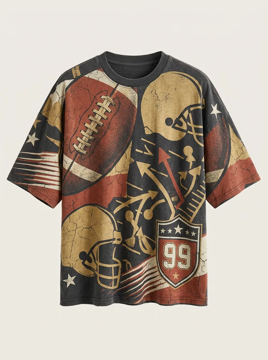 Men's American Football Fan Vintage Helmet Ball 99 Printed T-shirt
