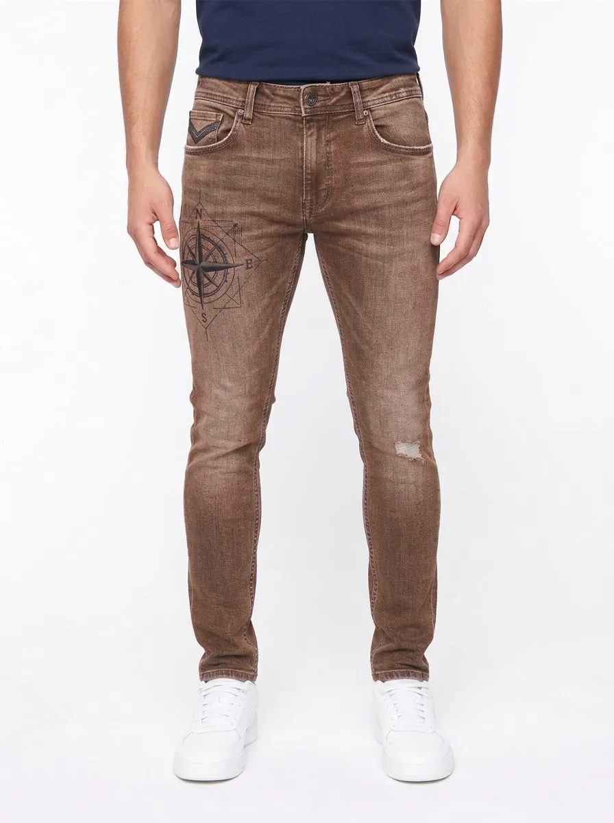 Men's Ridge Nautical Traveler Compass Graphic Slim-Fit Jeans